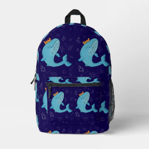 Mochila Impresa Ballena Rey con Corona Arte Popular Oceánico Cap