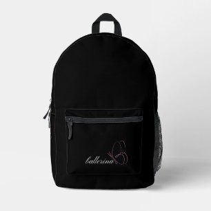 Mochila Impresa Ballerina minimalista y mariposa rosa negra