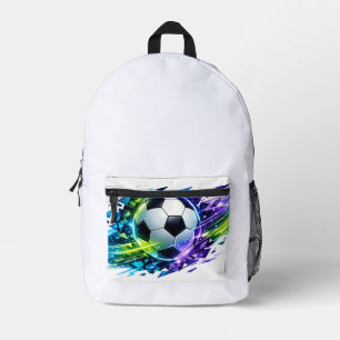 Mochila Impresa Balón de Fútbol Abstracto Destrozado por Neón