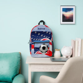 Mochila Impresa Balón de fútbol con bandera roja blanca y azul