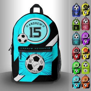 Mochila Impresa Balón de Fútbol Editable Moderno Azul Turquesa Mil