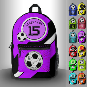Mochila Impresa Balón de Fútbol Editable Moderno Cumpleaños Morado