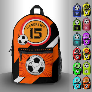 Mochila Impresa Balón de Fútbol Editable Moderno Naranja Hito