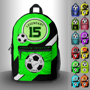 Mochila Impresa Balón de Fútbol Editable Moderno Verde Hito