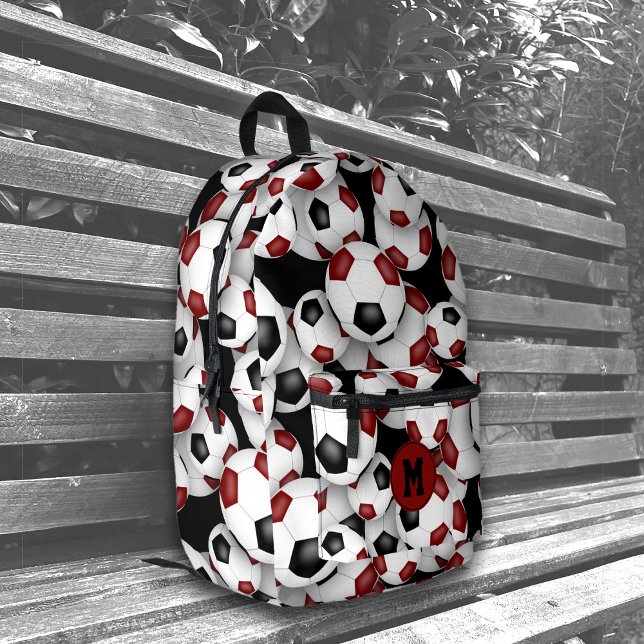 Mochila Impresa Baloncesto de fútbol negro monogramado por atletas (on bench)