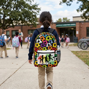 Mochila Impresa Balones de Fútbol Coloridos