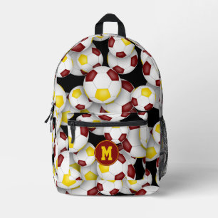 Mochila Impresa balones de fútbol en oro granate patrón monogramad