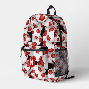 Mochila Impresa balones de fútbol rojos y blancos con monograma pa