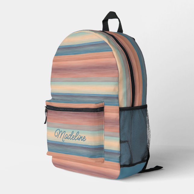 Mochila Impresa Bandas acuáticas del Naranja azul Aqua verde azula (Esquina derecha trasera )