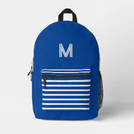 Mochila Impresa Bandas azul y blanco profundas monogramadas