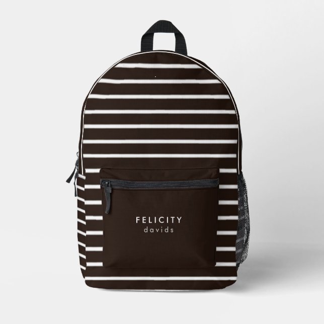 Mochila Impresa Bandas horizontales monogramo marrón y blanco (Anverso)