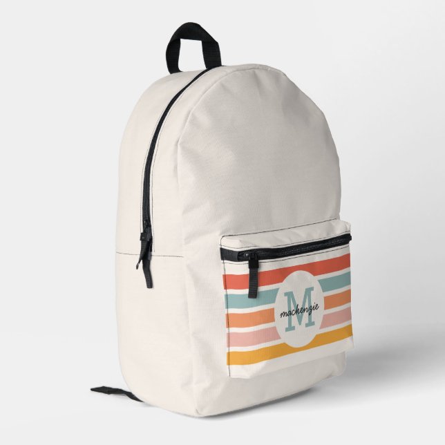 Mochila Impresa Bandas retro-coloreadas monogramadas personalizada (Esquina izquierda trasera)