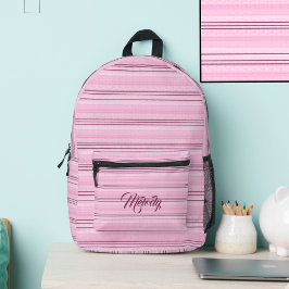 Mochila Impresa Bandas rosadas Nombre personalizado Pastel suave p