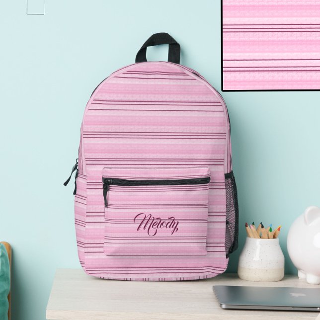 Mochila Impresa Bandas rosadas Nombre personalizado Pastel suave p (Subido por el creador)