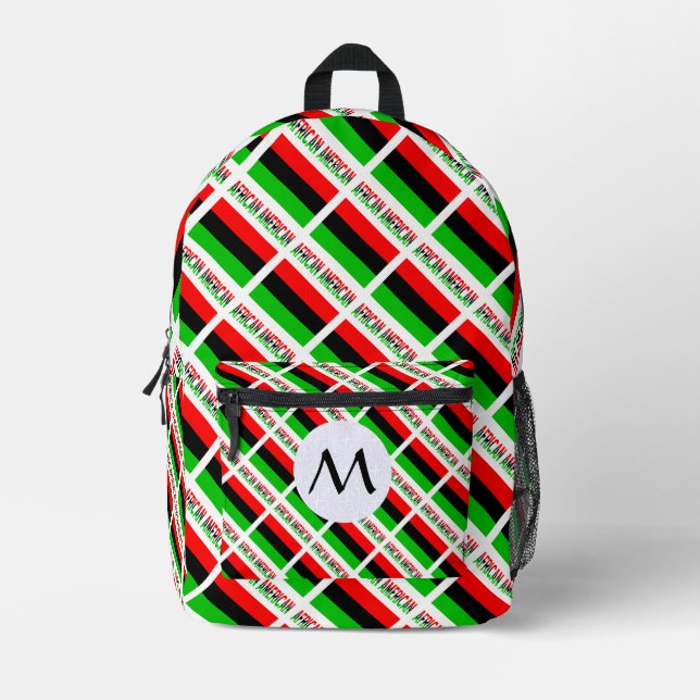 Mochila Impresa Bandera afroamericana en mosaico monogramada (Anverso)