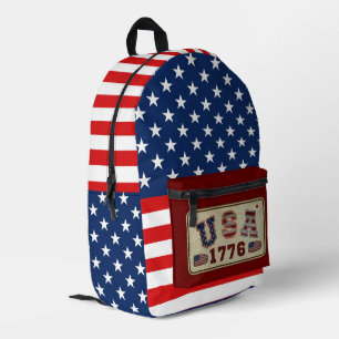 Mochila Impresa Bandera Americana USA 1776 Patriota Rojo Azul Blan