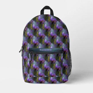 Mochila Impresa Bandera Azul Iris Patrón de arte de flor Personali