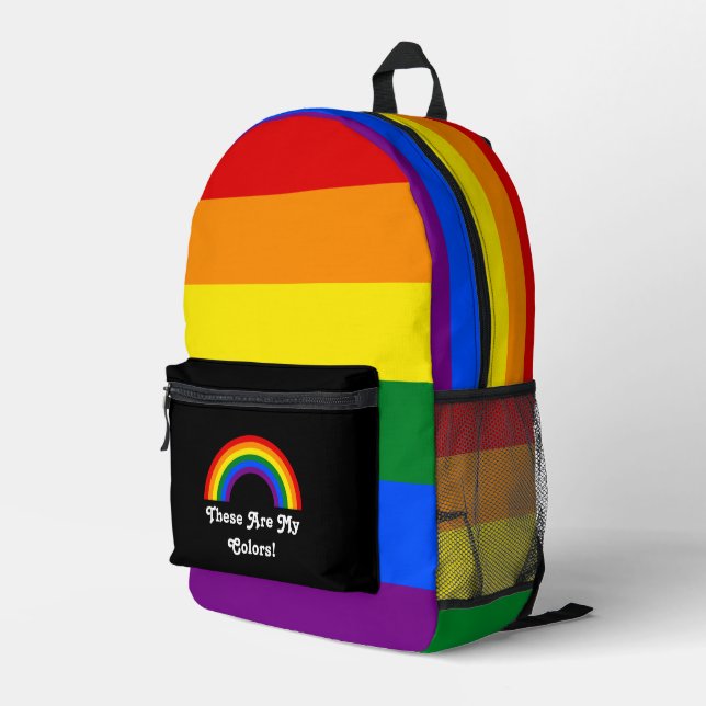 Mochila Impresa Bandera del orgullo LGBT y arco iris con texto per (Esquina derecha trasera )