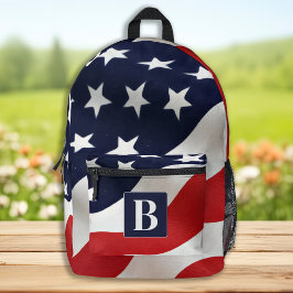 Mochila Impresa Bandera estadounidense Monograma personalizado ini
