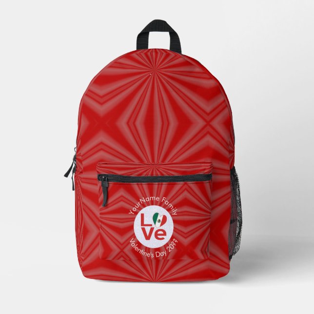 Mochila Impresa Bandera Roja Mexicana de AMOR personalizada (Anverso)