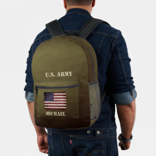 Mochila Impresa Bandera USA de malla geométrica marrón del ejércit