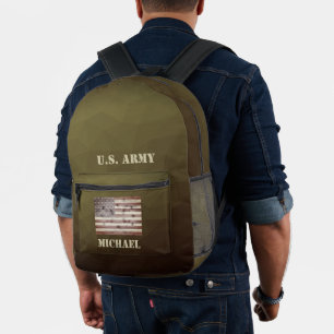 Mochila Impresa Bandera USA de malla geométrica marrón del ejércit