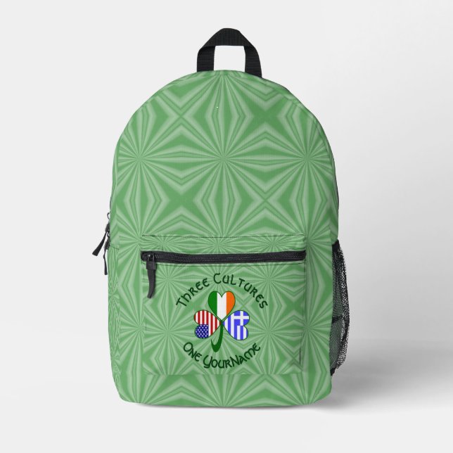 Mochila Impresa Banderas irlandesas griegas de EE.UU. Shamrock per (Anverso)
