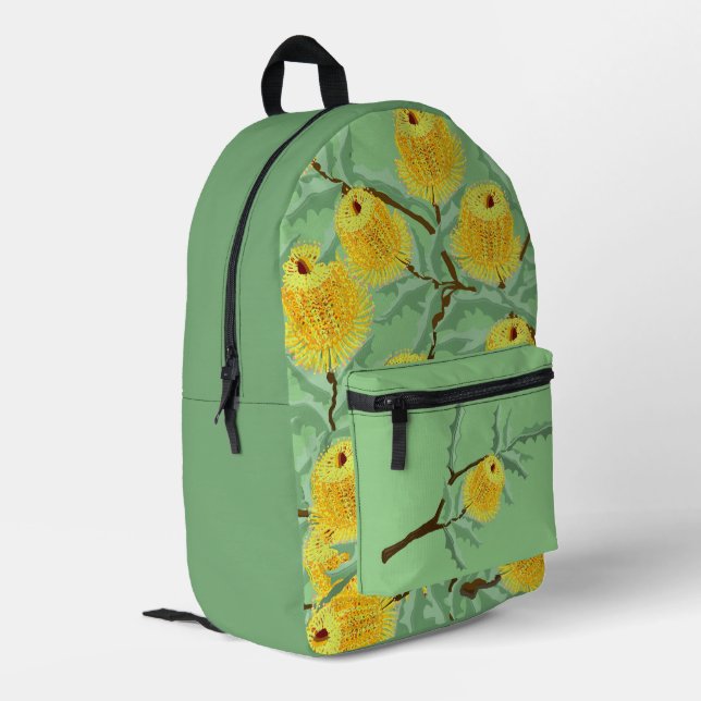 Mochila Impresa Banksia australiana flores amarillo verde (Esquina izquierda trasera)