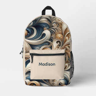Mochila Impresa Baroque Swirl Pattern in Blue & Gold