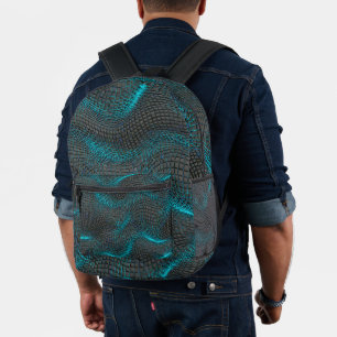 Mochila Impresa Base de Carbón con Acentos de Onda Teal