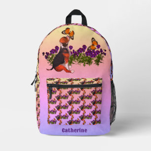 Mochila Impresa Beagle Butterflies Flores animales personalizadas