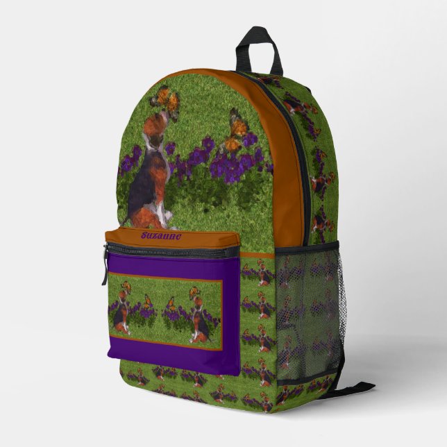 Mochila Impresa Beagle Puppy Butterflies Dog Art Personalizado (Esquina derecha trasera )
