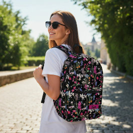 Mochila Impresa Beautiful Colorful Floral Motif Black Custom Name