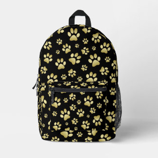 Mochila Impresa Beautiful Golden Paws Prints on Black Background 