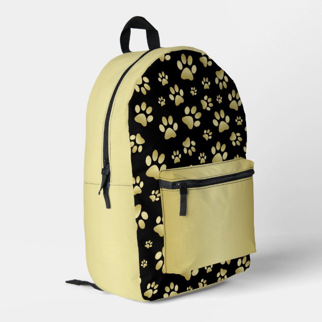 Mochila Impresa Beautiful Golden Paws Prints on Black Background  (Esquina izquierda trasera)