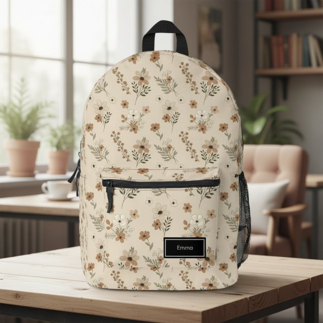 Mochila Impresa Beige Floral Backpack for Her, Customizable (Subido por el creador)