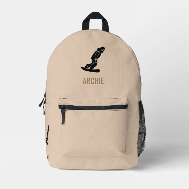 Mochila Impresa Beige personalizado del Snowboard moderno (Anverso)