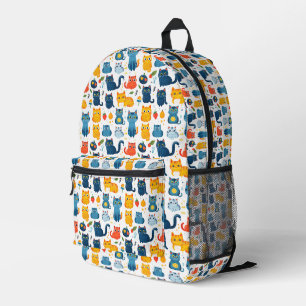 Mochila Impresa Bellos gatos kawaii, jugando con juguetes blanco b