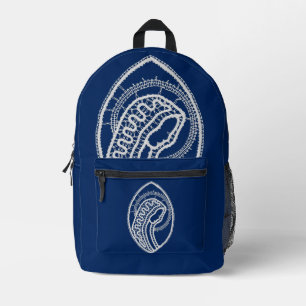 Mochila Impresa Bendita Virgen María, encaje blanco, azul marino
