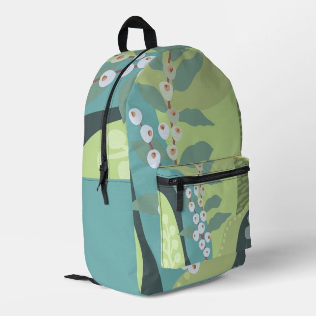 Mochila Impresa Berries Blancas Mezcladas Verdes Bloques de Color  (Esquina izquierda trasera)