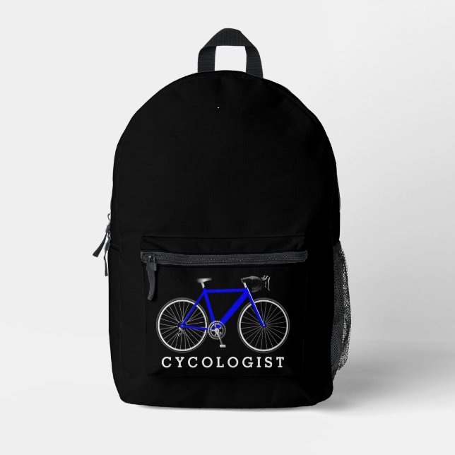 Mochila Impresa Bicicleta Azul Con Texto Cicológico (Anverso)