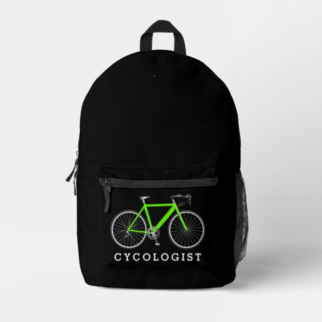 Mochila Impresa Bicicleta verde neón con texto cicologista (Anverso)
