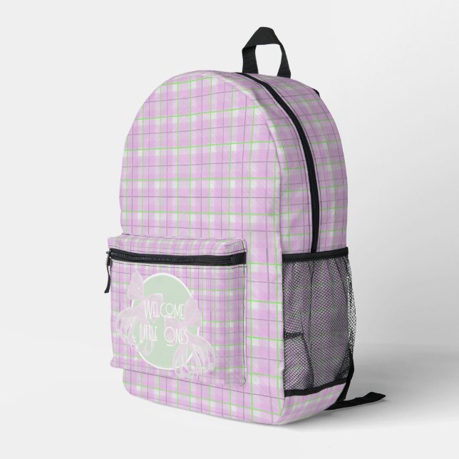 Mochila Impresa Bienvenidos pequeños - Diadema rosa dulce para pañ (Esquina derecha trasera )