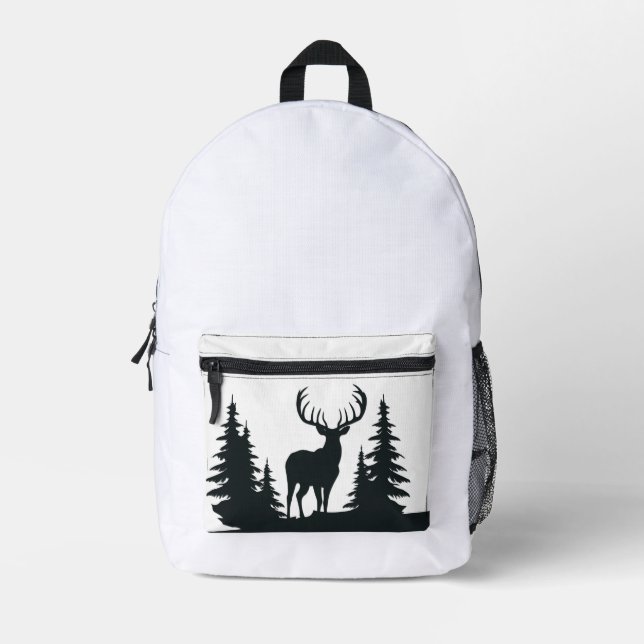 Mochila Impresa Big Buck Entre Árboles Pinos (Anverso)