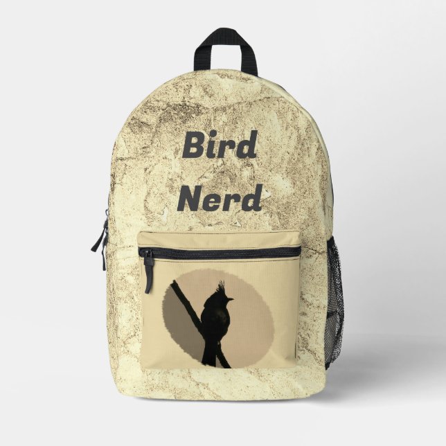 Mochila Impresa Bird Nerd Silhouette Tan Animal Birdwatcher (Anverso)