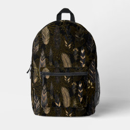 Mochila Impresa Black and Gold Feather Printed Backpack