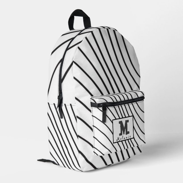 Mochila Impresa Black and white striped Abstract minimal Monogram  (Esquina izquierda trasera)