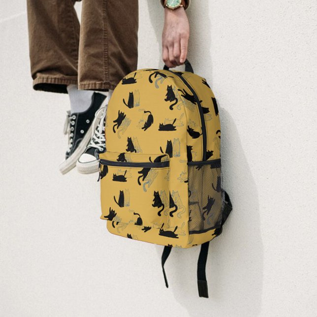 Mochila Impresa Black Cats on Mustard with Blue Outlines– Modern  (Subido por el creador)