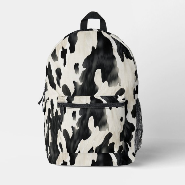 Mochila Impresa Black Cream Cow Animal Print (Anverso)