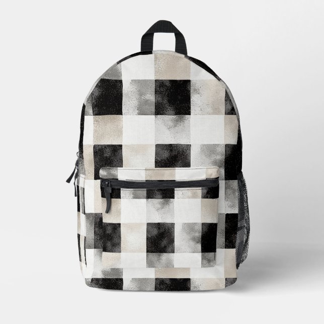 Mochila Impresa Black Cream White Plaid Stripes (Anverso)